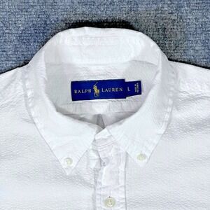 Polo Ralph Lauren Shirt Men's L White Textured Seersucker Button Short Sleeve